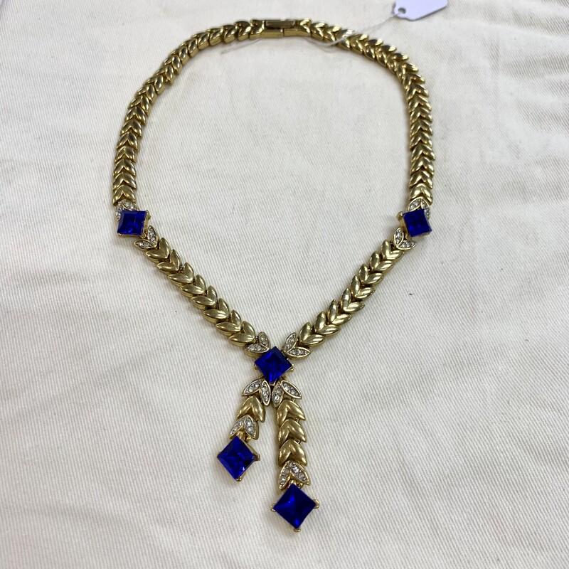 Necklace Choker, Gold/blu, Size: None