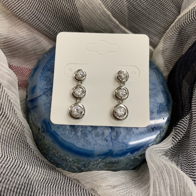 Earrings Stud W Crystals, Silver, Size: None