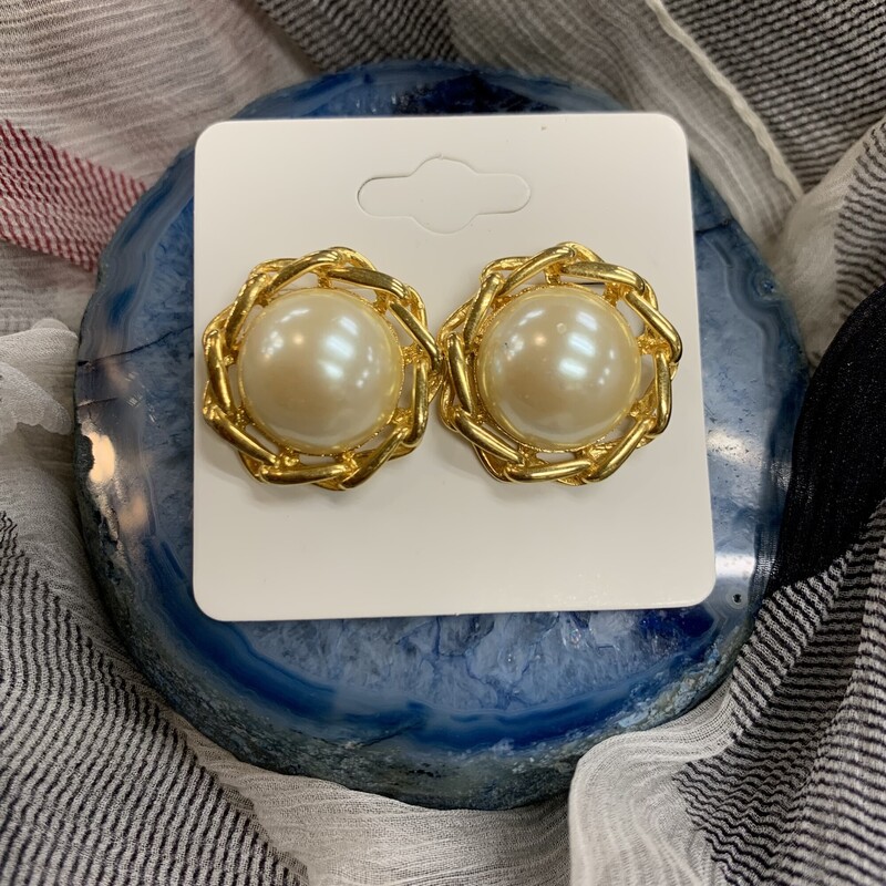 Earrings, Gold/whi, Size: None