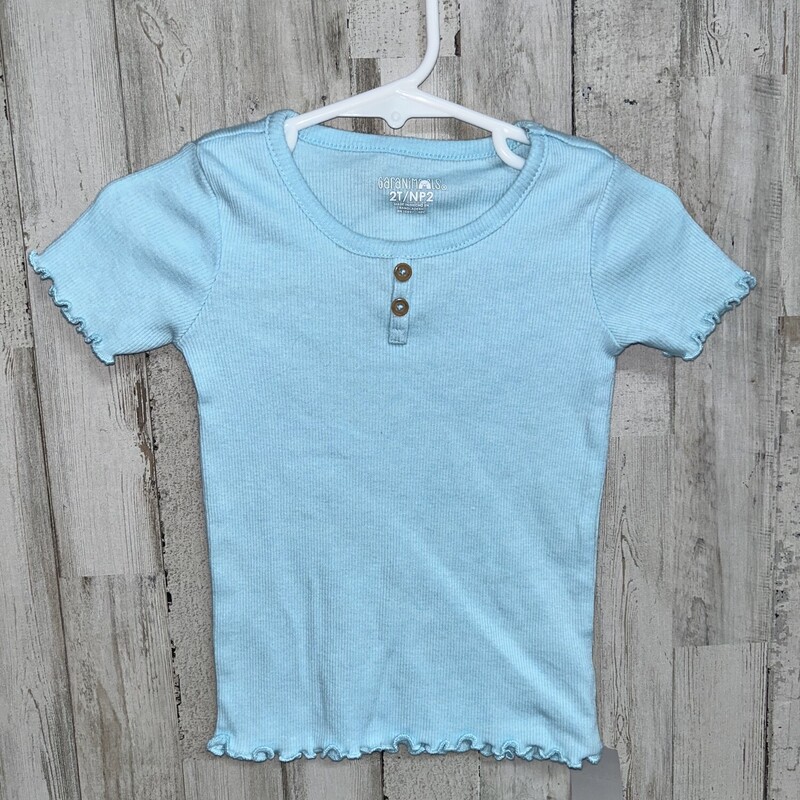 2T Blue Ribbed Button Tee, Blue, Size: Girl 2T