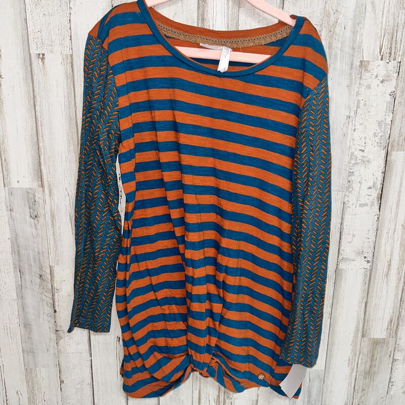 10 Teal/Tan Striped Top, Teal, Size: Girl 10 Up