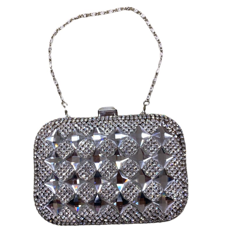 Evening Bag W Crystals, Silver, Size: None