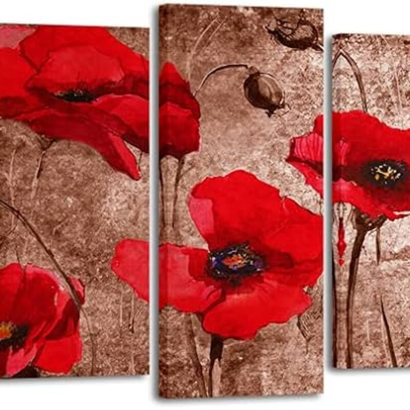 5 Canvas Poppies
Red, Brown, White
Size: 70x32H