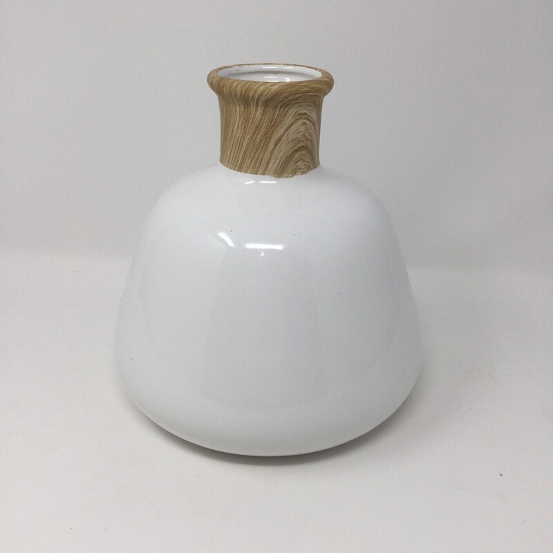 Vase With Faux Wood Accent,
Cream/Wood,
Size: 6.5 X 8 In