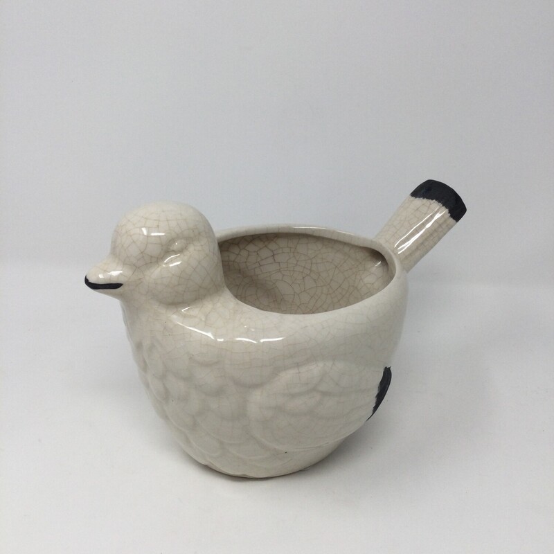 Crackle Glaze Bird Planter,
Cream/Black,
Size: 6.5 X 9 In