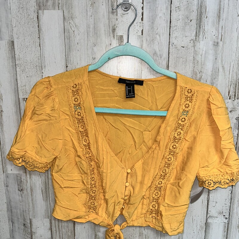 S Yellow Lace Trim Tie To, Yellow, Size: Ladies S