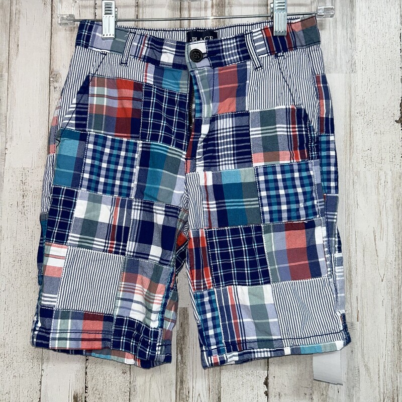 8 Navy Plaid Patch Shorts, Navy, Size: Boy 5-8