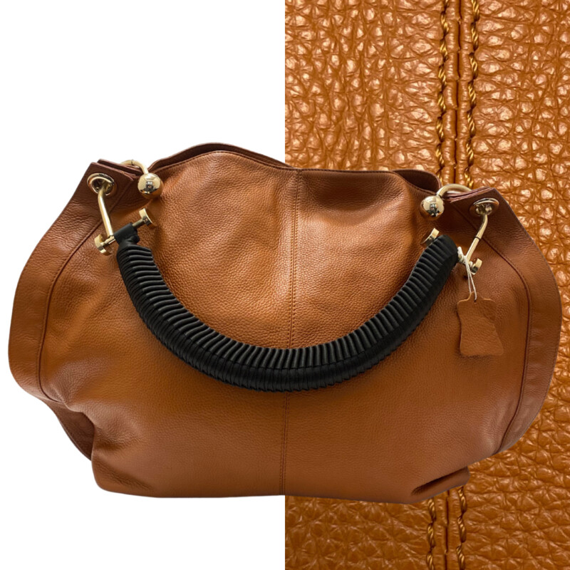 Marni Leather Bag
Designer Label
Super Soft Leather
Black Woven Handle
Artistic Gold Hardware
Color:  Cognac