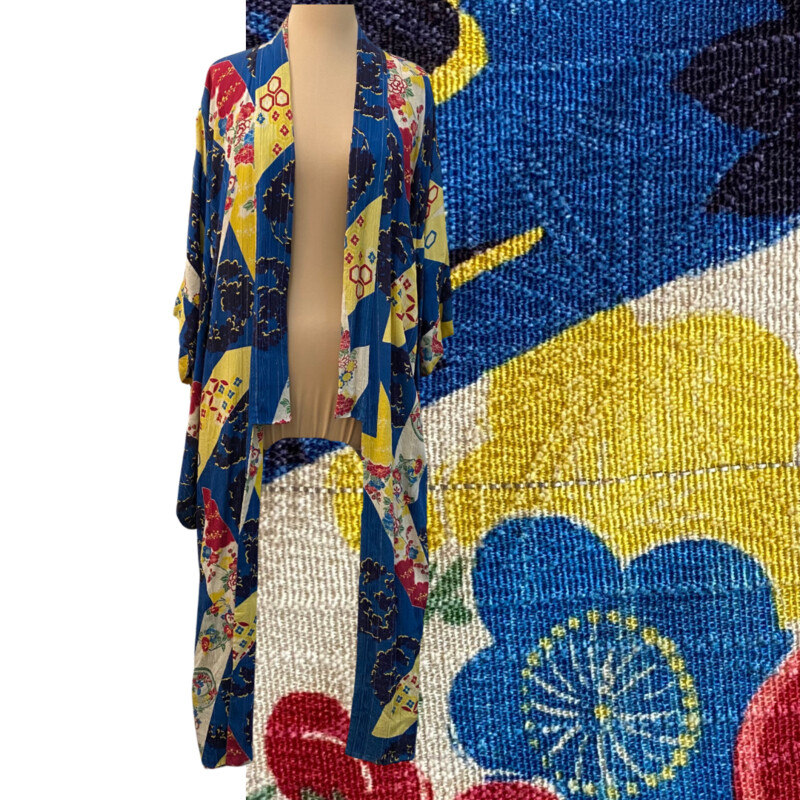 Vintage Silk Kimono
It is Truly a Piece of Art!
Yellow, Blue, Red, White and Green