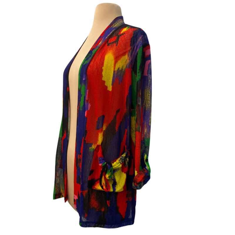 Creation Open Cardigan
A Rainbow of Colors
Stunning!
Semi-Sheer Fabric with Roll Back Sleeves
Size: Petite Medium