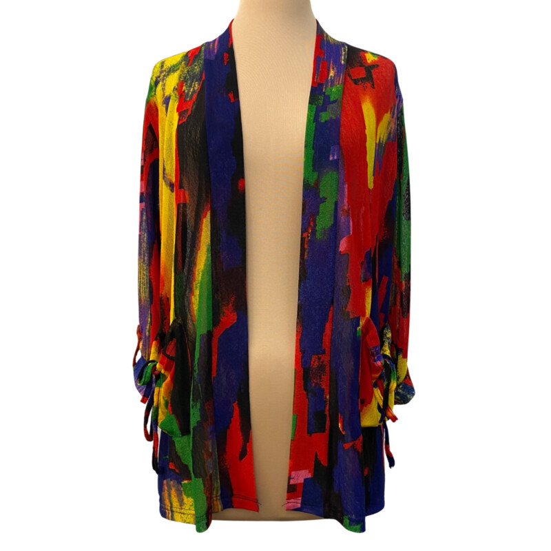 Creation Open Cardigan
A Rainbow of Colors
Stunning!
Semi-Sheer Fabric with Roll Back Sleeves
Size: Petite Medium