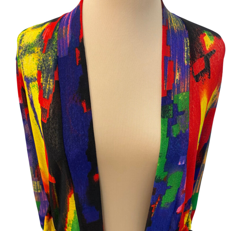 Creation Open Cardigan<br />
A Rainbow of Colors<br />
Stunning!<br />
Semi-Sheer Fabric with Roll Back Sleeves<br />
Size: Petite Medium