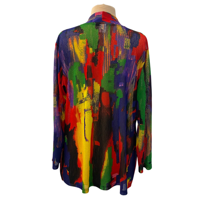 Creation Open Cardigan<br />
A Rainbow of Colors<br />
Stunning!<br />
Semi-Sheer Fabric with Roll Back Sleeves<br />
Size: Petite Medium