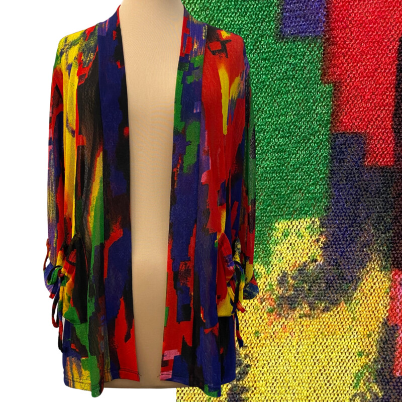 Creation Open Cardigan
A Rainbow of Colors
Stunning!
Semi-Sheer Fabric with Roll Back Sleeves
Size: Petite Medium