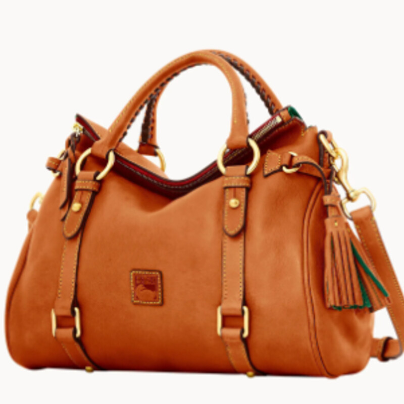 Dooney & Bourke Florentine Leather Satchel
Camel Size: 15 x 11H
Retails: $349
Supple Italian Florentine leather.
Zipper closure.
Adjustable, detachable shoulder strap. Strap drop length: 19.
Handle drop length: 4.5
2 lbs 10 oz