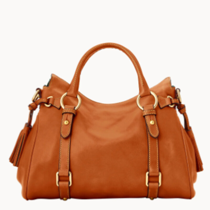 Dooney & Bourke Florentine Leather Satchel
Camel Size: 15 x 11H
Retails: $349
Supple Italian Florentine leather.
Zipper closure.
Adjustable, detachable shoulder strap. Strap drop length: 19.
Handle drop length: 4.5
2 lbs 10 oz