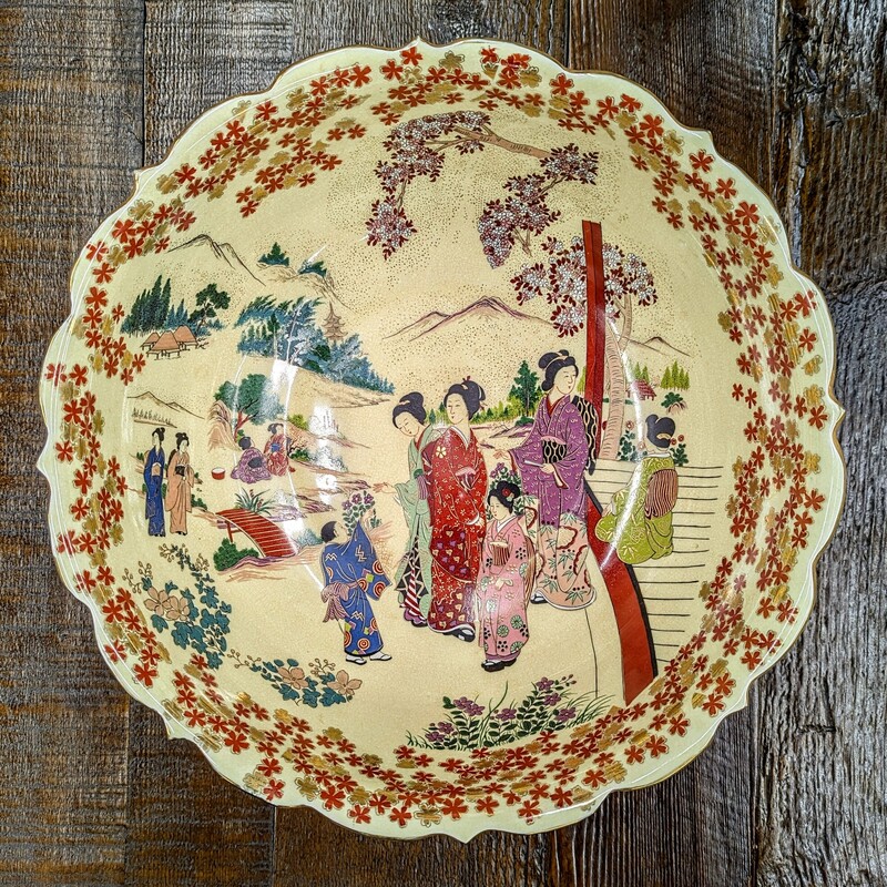 Large Asian Scalloped Bowl<br />
Yellow Red Multicolored Size: 16 x 6H