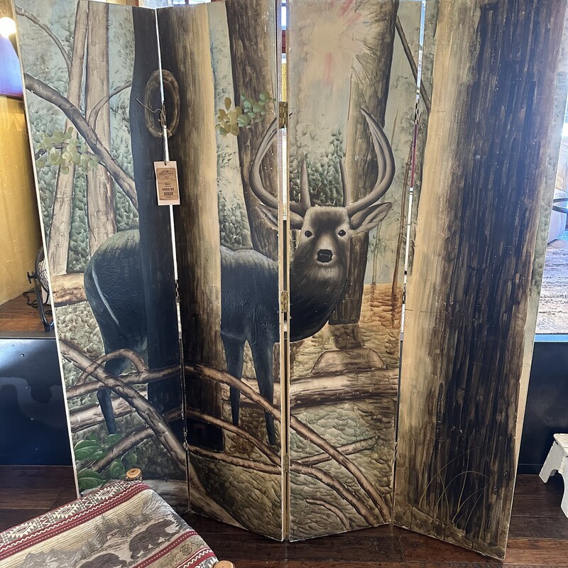 Deer Motif Four Panel Wood Screen

Size: 71Tx64W