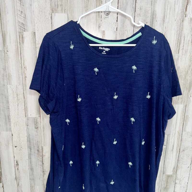 1X Navy Palm Print Tee, Navy, Size: Ladies XL