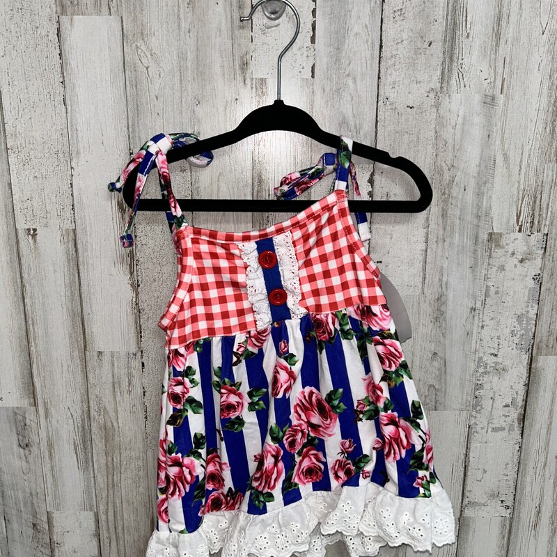 2T Blue/Red Floral Tank, Blue, Size: Girl 2T