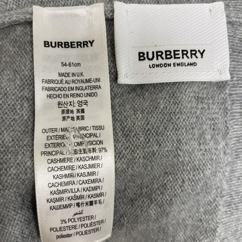 Burberry Cashmere Beanie, Gray, Size: OS<br />
Size 54-61CM<br />
Made in U.K.