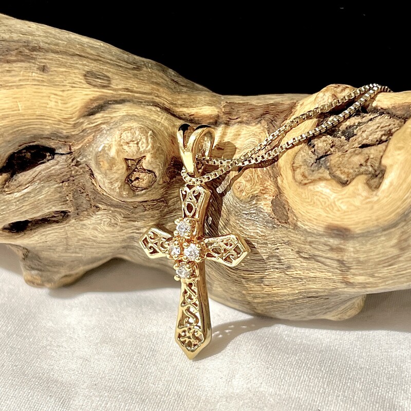 Sterling gold tone cross with CZ