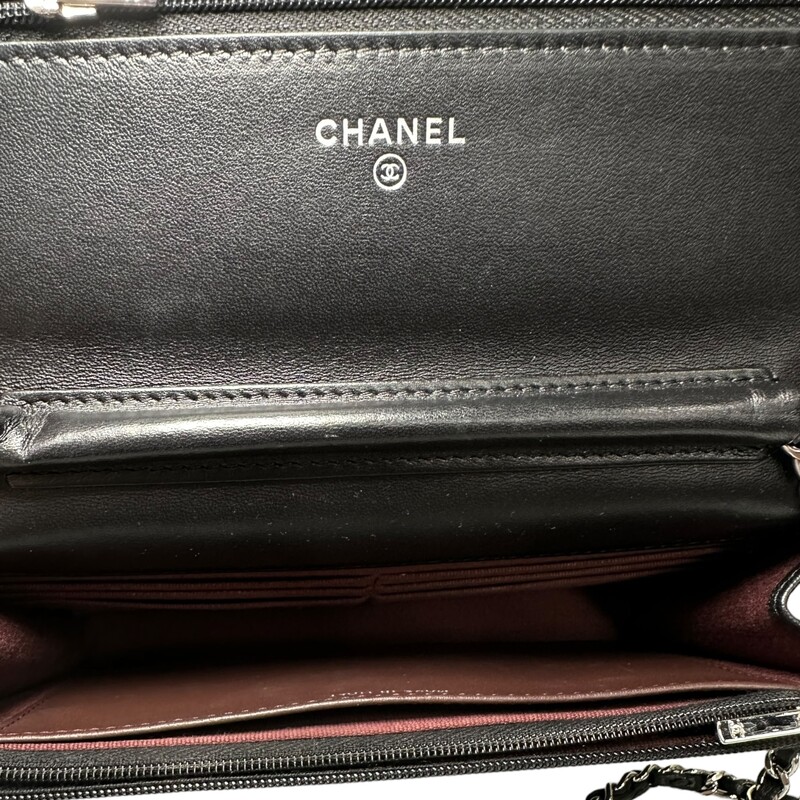 Chanel Wallet On Chain Lambskin Black<br />
<br />
Dimensions:<br />
4.8 × 7.5 × 1.4 in (cm)<br />
<br />
Entrupy certificate provided. Box and dust bag included.