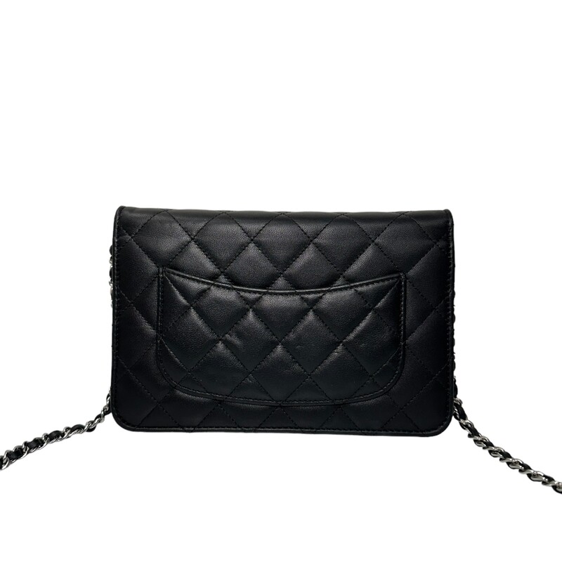 Chanel Wallet On Chain Lambskin Black<br />
<br />
Dimensions:<br />
4.8 × 7.5 × 1.4 in (cm)<br />
<br />
Entrupy certificate provided. Box and dust bag included.