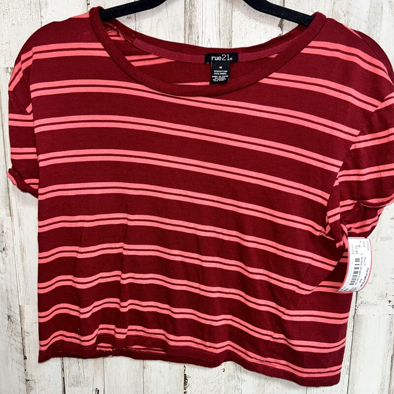 M Red Striped Crop Tee