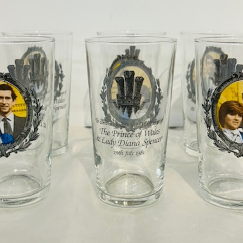 Set of 6 Royal Wedding of Prince Charles and Lady Diana Commemorative Glasses
Clear Gray Multicolored
Size: 2.5 x 4.5H