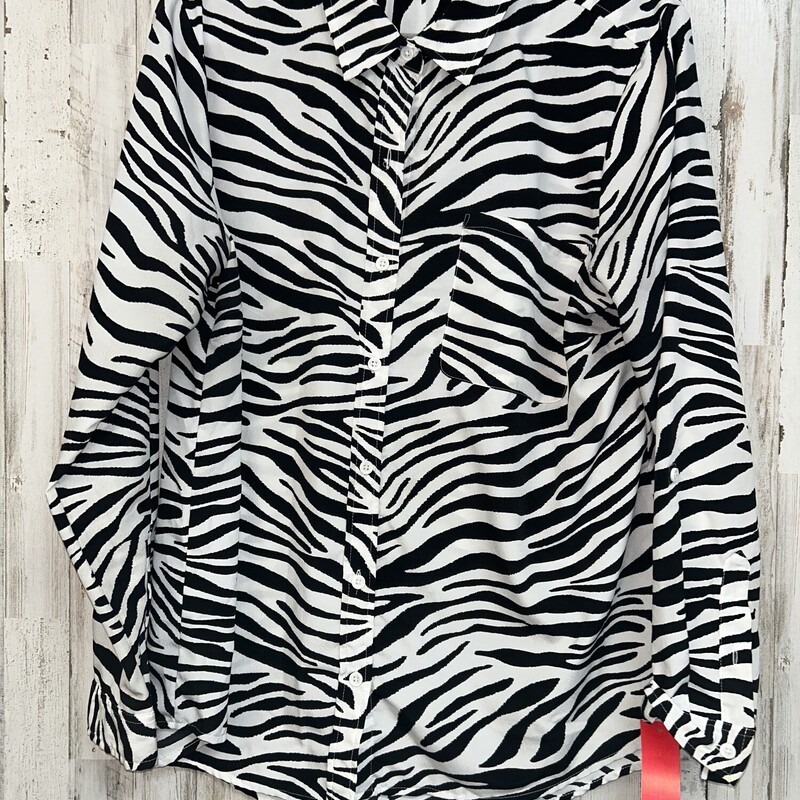 XL Zebra Print Button Up, White, Size: Ladies XL