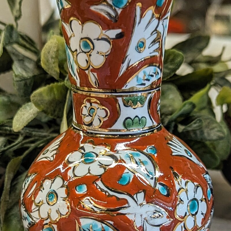 Karos Rhodes Greece Deer Vase
Burnt Red White Turquoise
Size: 3 x 5.5H