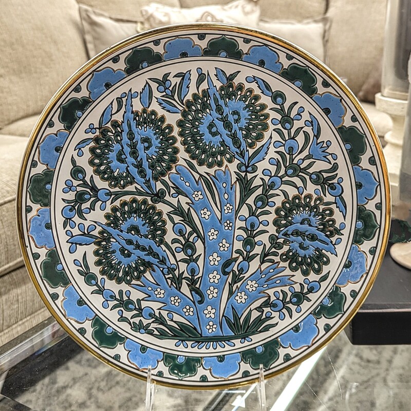 Manousakis Handmade Keramik Rodos Greece Tree Plate
Blue Green Gold Cream
Size: 12 x 12