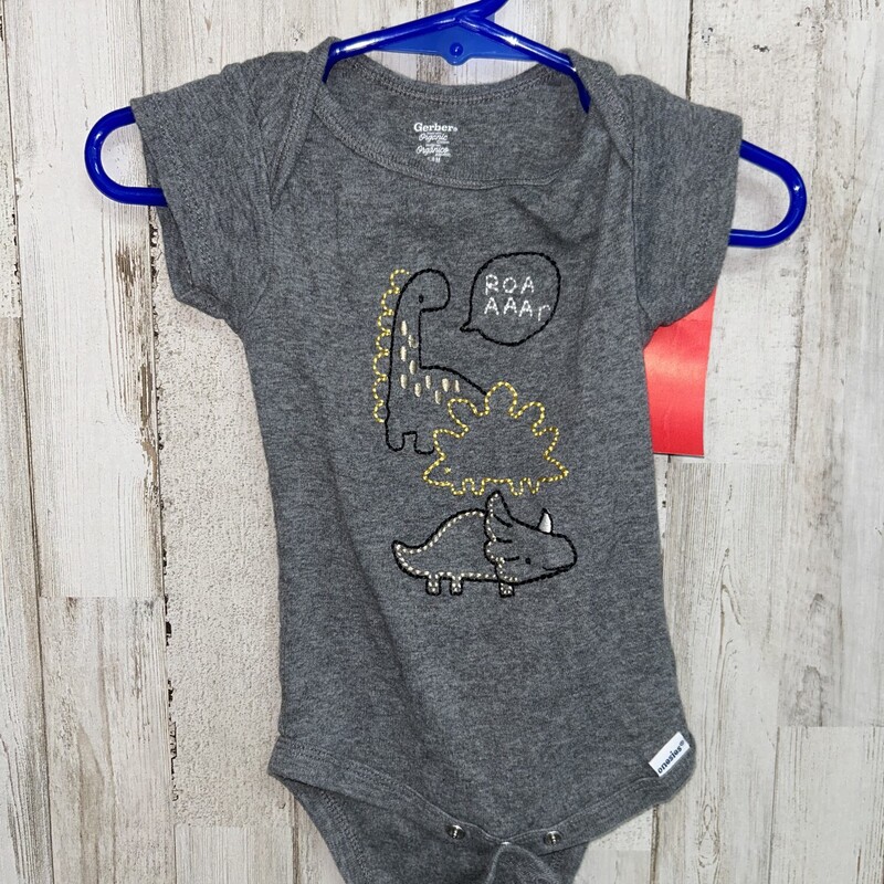 6/9M Grey Dino Onesie, Grey, Size: Boy 0-9m