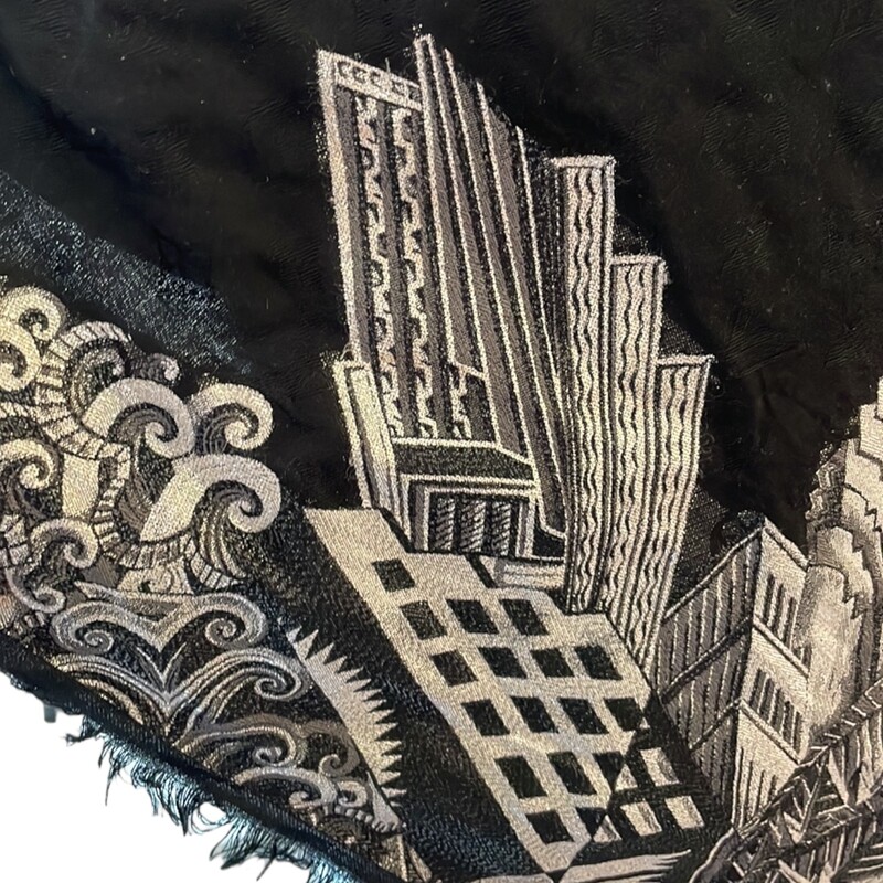 Louis Vuitton Monogram City Scape Scarf, Black, Size: OS<br />
<br />
From the 2019 Collection<br />
Black with black and silver decorative stitching<br />
Louis Vuitton New York Buildings Motif<br />
Louis Vuitton Monogram All Over Print<br />
Featuring raw edges<br />
<br />
Approximately 55 inches X 52 inches