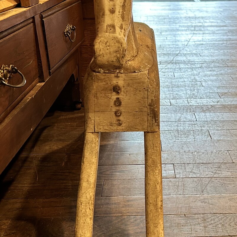 Antique Rocking Horse,
Size: 32x7x22
This is an authentic rocking horse without the rockers which makes it easier to display.  This is a great example of american folk art.