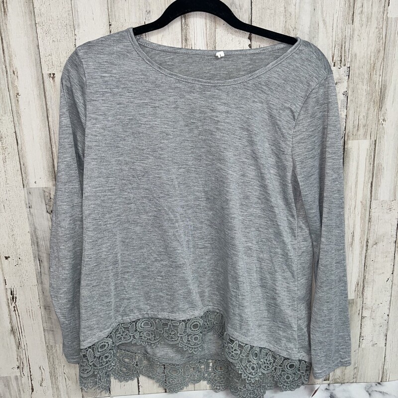 L Grey Lace Trimmed Top