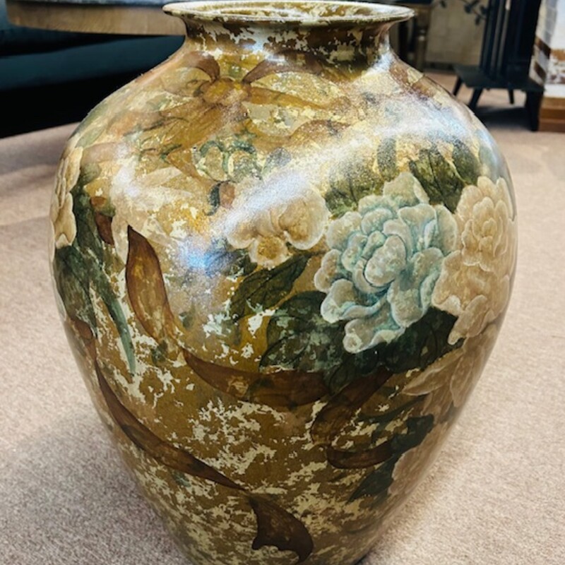 Ceramic Floral Painted Large Vase
Brown Green Gold Size: 15 x 21H