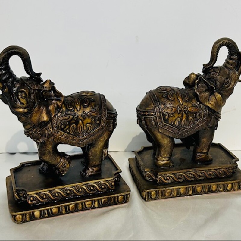 Set of 2 Resin Up Trunk Elephant Bookends
Gold and Brown
 Size: 5x7H