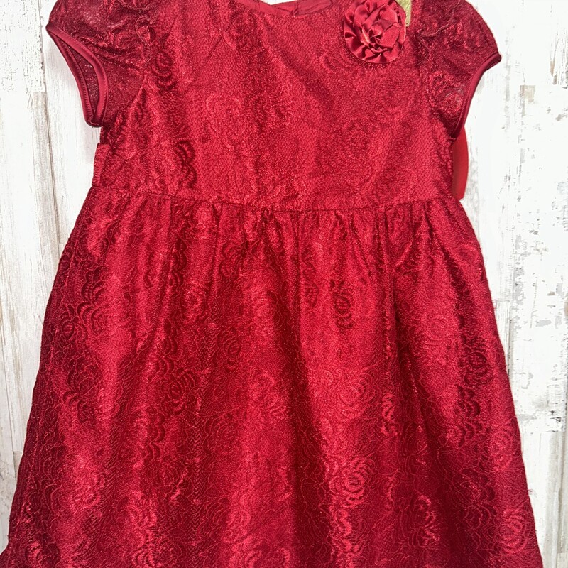 4t Red Lace Flower Dress, Red, Size: Girl 4T