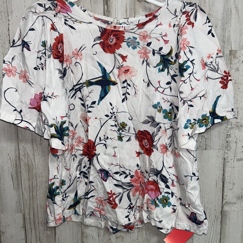 6/7 White Floral Print To, White, Size: Girl 6/6x