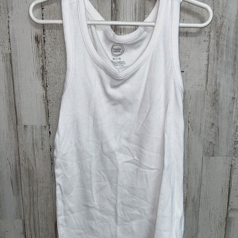 7/8 White Ribbed Tank, White, Size: Girl 7/8