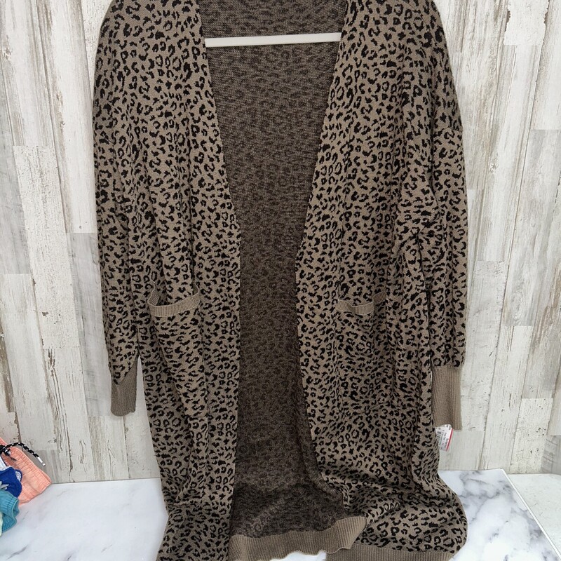 L Tan Leopard Cardigan