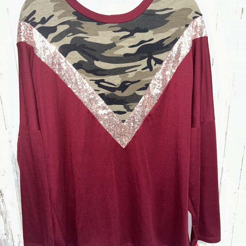 2X Red Camo Sequin Top