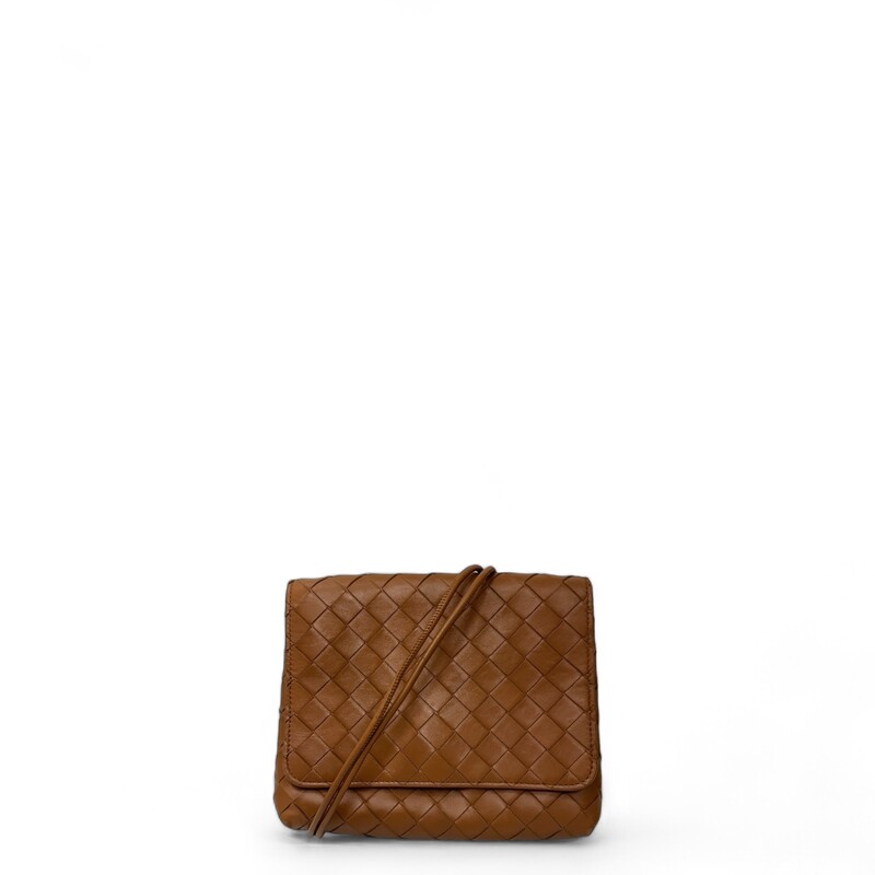 Bottega Veneta Shoulder Bag
Brown Leather
Intrecciato Weave
Gold-Tone Hardware
Single Adjustable Shoulder Strap
Leather Lining & Single Interior Pocket
Flap Closure at Front
Includes Dust Bag

Dimensions: Shoulder Strap Drop: 25
Height: 6
Width: 7.75
Depth: 2