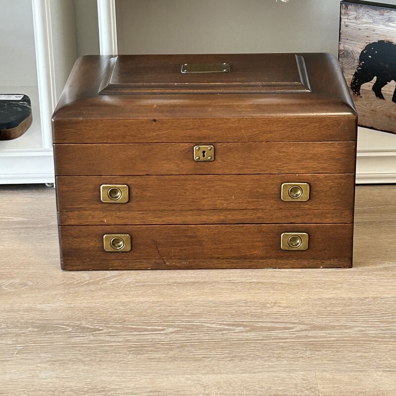 Wood Cutlery Chest W/brass inlay, Wood/Bra, Size: 12X13X19