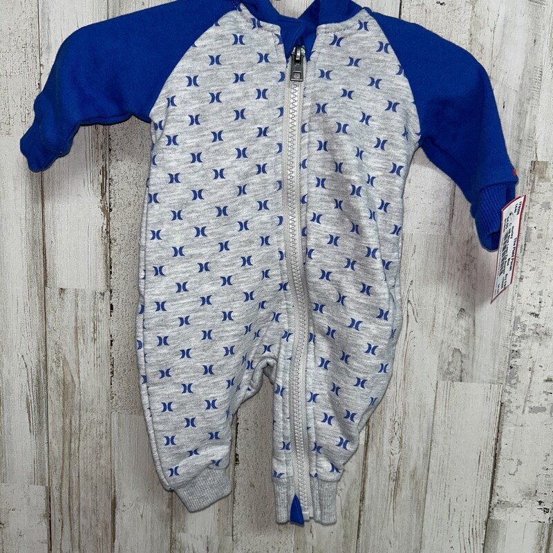 NB Blue Logo Zip Romper, Blue, Size: Boy 0-9m