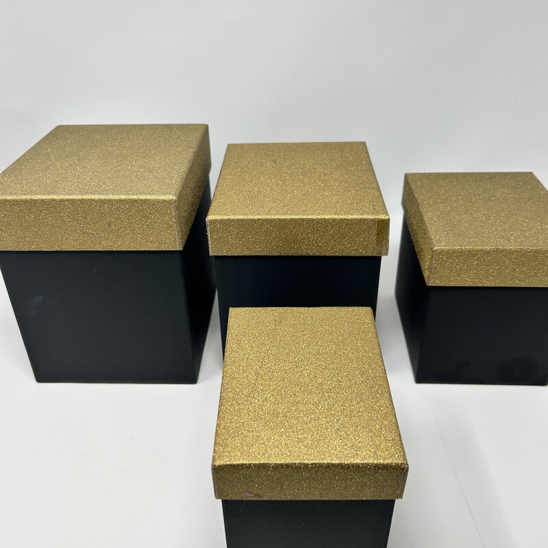 Set 4 Nesting Gift Boxes, Black/Gold