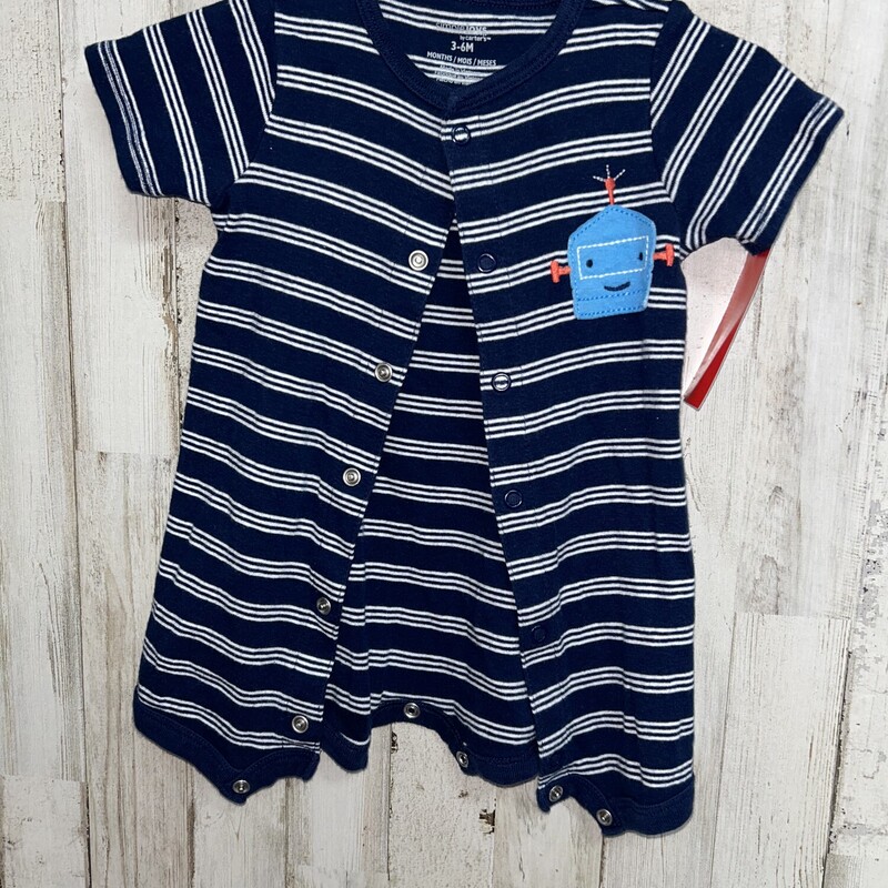 3/6M Navy Stripe Robot Ro, Navy, Size: Boy 0-9m