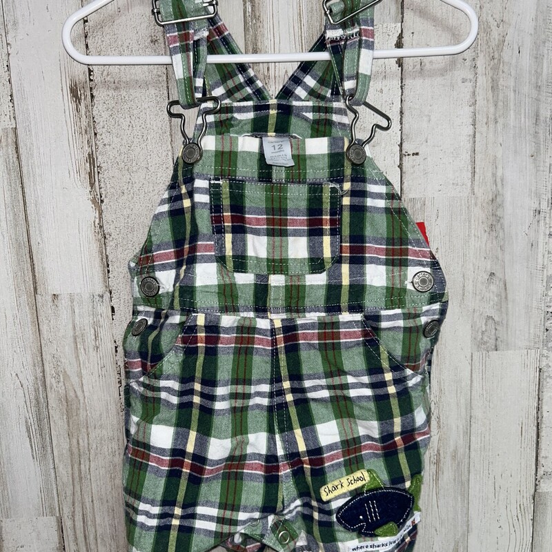 12M Green Plaid Overalls